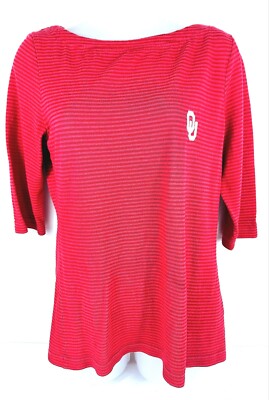 Cutter & Buck OU Oklahoma SOONERS Striped Red 3/4 Sleeve Top Shirt