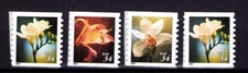 3478-81 3481 Four Flowers 34c 4 Singles 2001 MNH