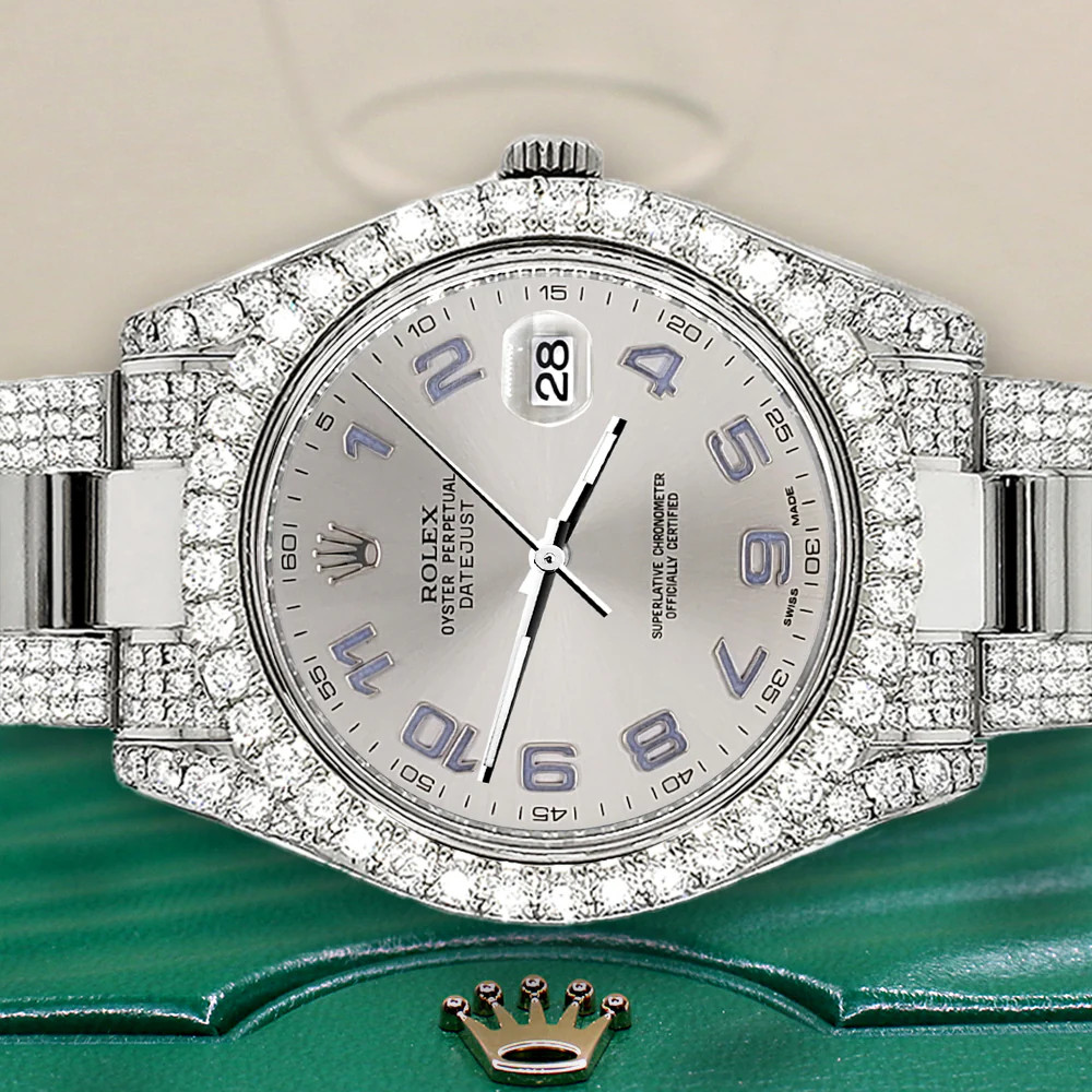Rolex Datejust II 41mm 10.3CT Diamond Bezel/Case/Bracelet/Silver