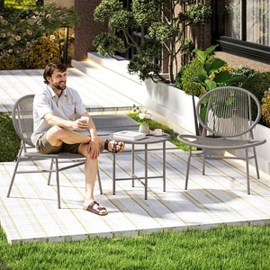 Outsunny Wicker Patio Furniture Bistro Set with Acapulco Chairs, Light Grey