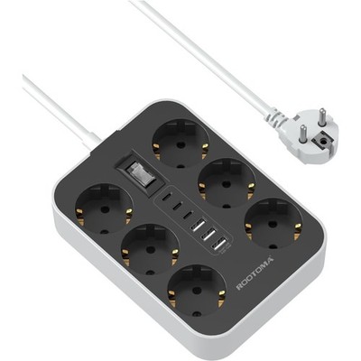 Steckdosenleiste 6-Fach mit USB 3 USB-A 3 USB-C Mehrfachsteckdose Wandmontage...