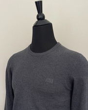 New HUGO BOSS Sweater Crew Neck Gray Wool Pullover S size Regular Fit