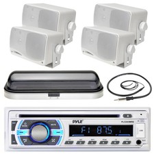 4 Marine 3.5" 200W Box Speakers,Pyle SD USB Bluetooth Radio, Antenna,Radio Cover