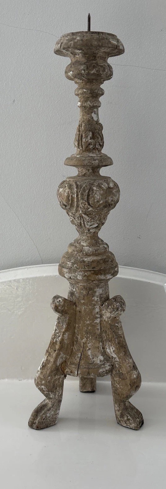 Distressed Wood White Paint Light Wood 3 Point Base