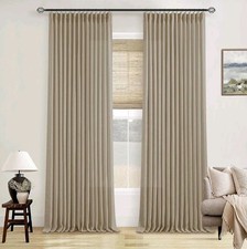 Neutral Pinch Pleated 96 Inch Curtains 2 Panels Set for Windows Flax Linen Te...