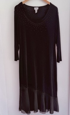 Chicos Travelers Razzle Dazzle Long Dress Black Embellished Mixed Media WOW 2