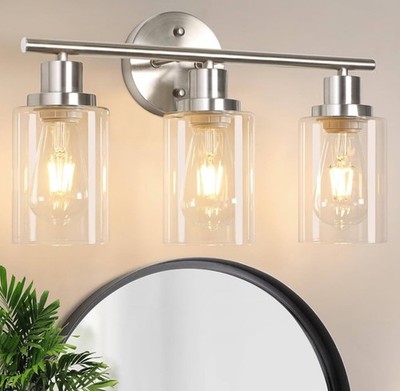 Unicozin 3 Light Wall Sconce Brushed Nickel Clear Glass Modern Vanity Light