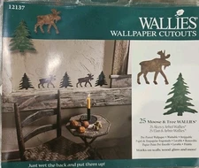 Wallies 25 Removable PrePasted NIP Wallpaper Cutouts Stickers Moose Trees Wall