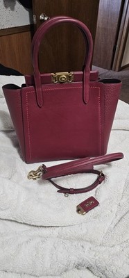 Coach Troupe Tote in Deep Red leather w/ Detachable Strap, Gold HW Small