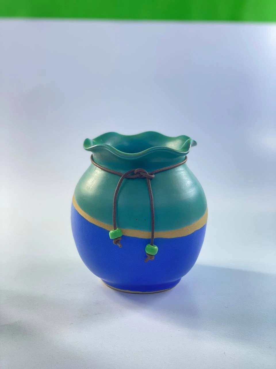 Hand Thrown Pottery Teal Blue Vase Arts Crafts, Marked, KK