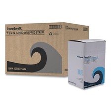 Boardwalk JSTW775S24 Wrapped Jumbo Plastic Straws - WT/RD 400/PK, 25 PK/CT New