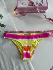 Vintage Neon Stripe Low-Rise Bikini Bottoms