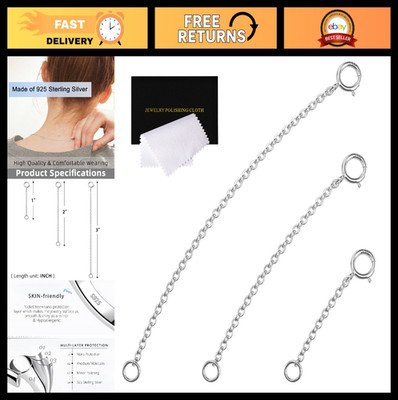 3 Pcs 925 Sterling Silver Necklace Extenders - Jewelry Chain Extensions for Neck