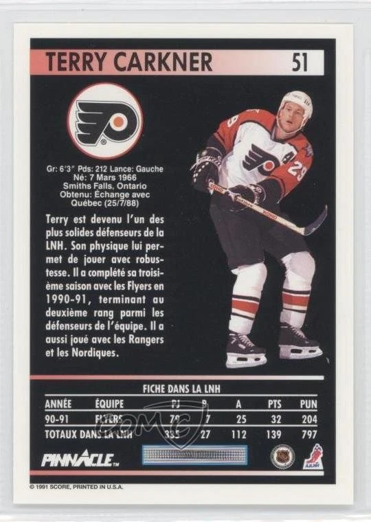 1991-92 Pinnacle French Terry Carkner #51 - Image 2 of 2