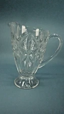 Vintage Large Etched Footed Heavy Lead Crystal Glass Pitcher with Flower Pattern