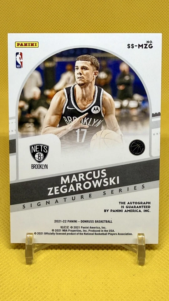 Marcus Zegarowski RC Signature Series 2021-22 Panini Donruss #SS-MZG Nets - Image 2 of 2
