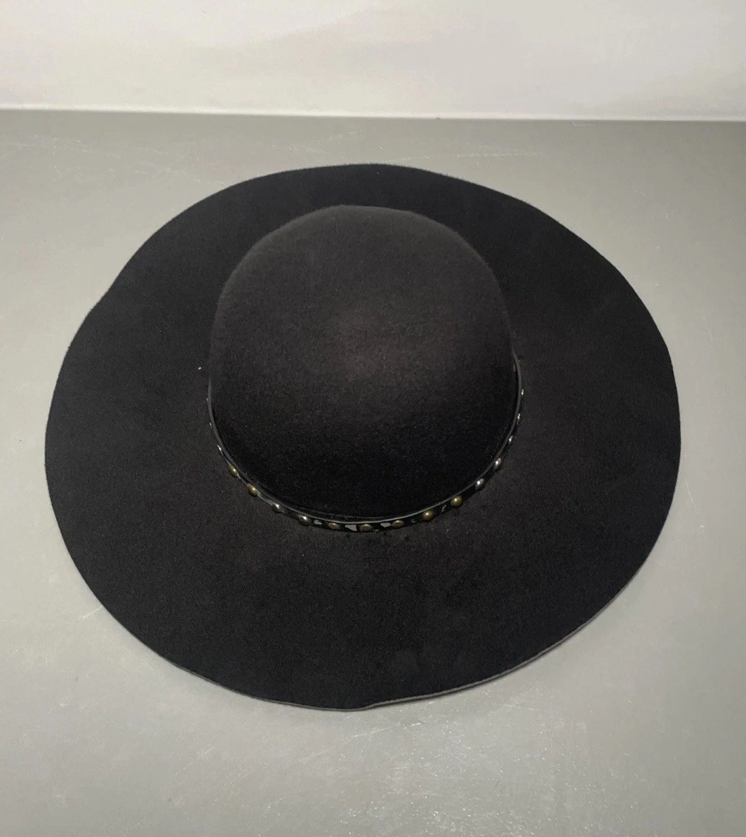 Magid Woven Black Wide Brim Derby Beach Floppy Sun Hat Bow Paper
