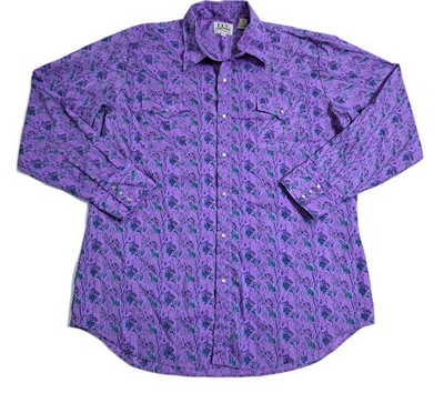 Ely Cattleman Shirt Men's Large to XL 17 35 Pearl Snap Western Aztec Purple 90s