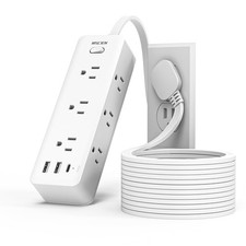 10FT Flat Extension Cord with Multiple Outlets, 6 Outlets Power Strip with 3 ...