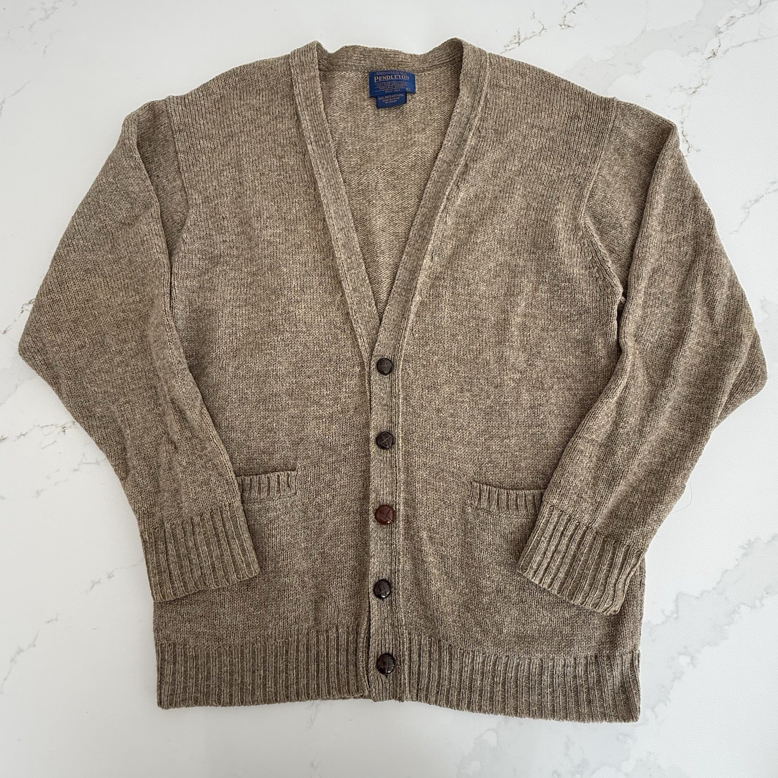 Pendleton Shetland Wool Knit Button Accent Beige … - image 1