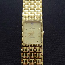 Elgin Diamond Accent Quartz Gold Rectangle Analog Dress Wristwatch