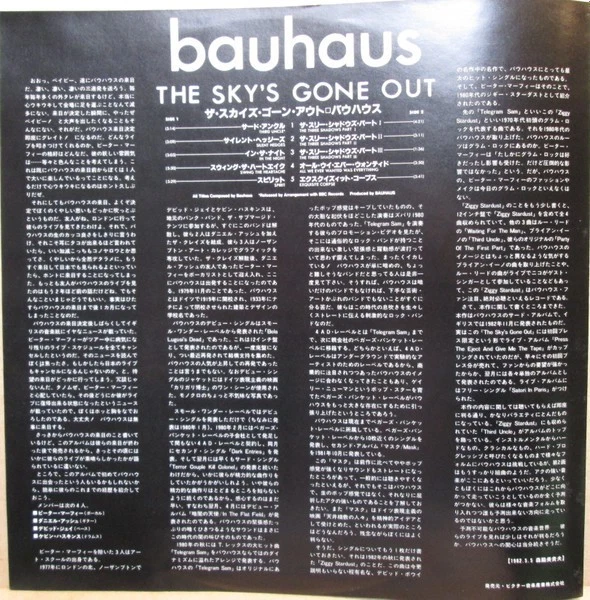 🦇BAUHAUS🦇 The Sky's Gone Out LP 🇯🇵Press OBI Promo Insert Gatefold Virgin Rec - Image 4 of 4