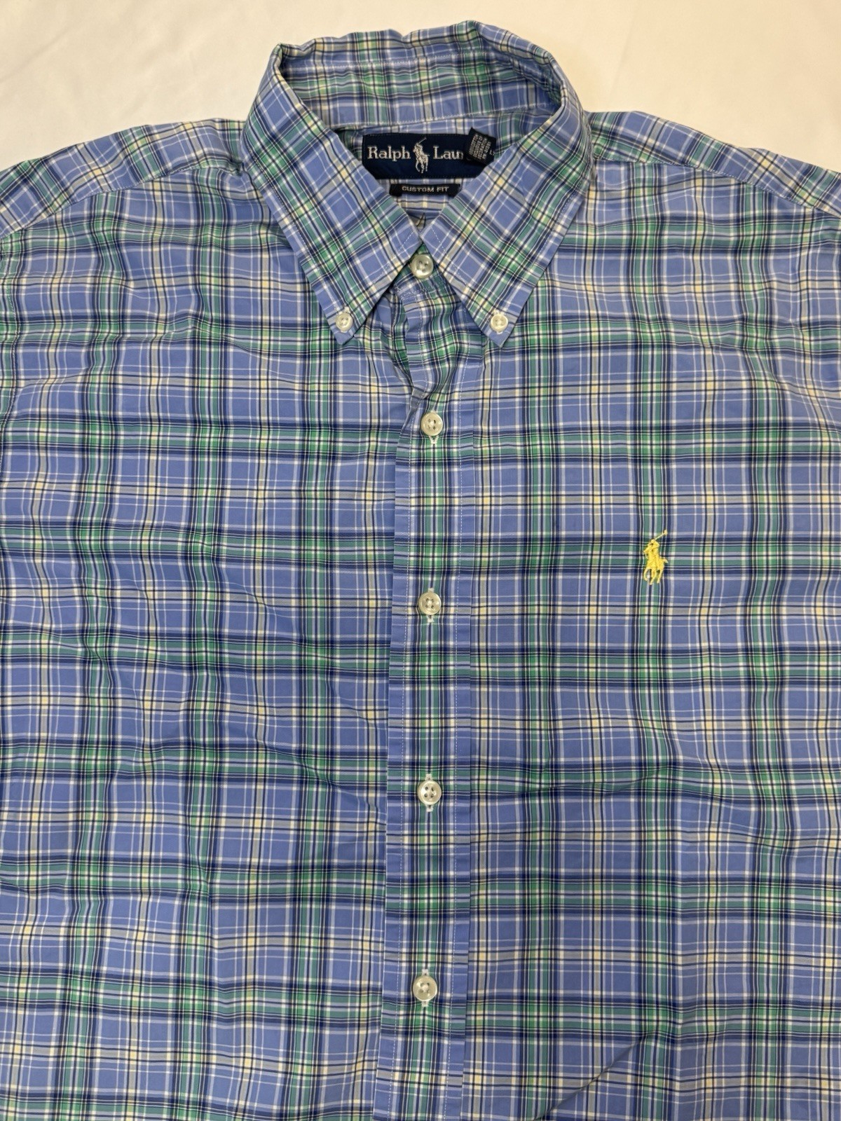 PONY Polo Ralph Lauren uomo CUSTOM FIT abbottonata cotone blu camicia a quadri grande