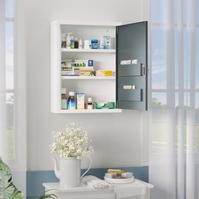 Wall Medicine Cabinet with Lock, Medical Cabinet, White and Gray