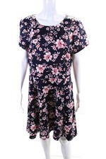 Vince Camuto Womens Short Sleeve Floral Sheath Dress Navy Red White Size 18