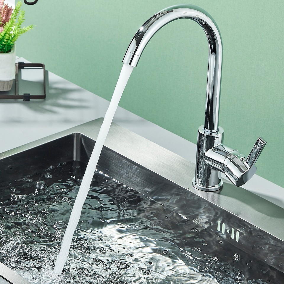 Modern Kitchen Sink Mixer Taps Swivel Spout Twin Lever Tap Mono Faucet