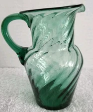 Vintage Sea Foam Art Glass Water Pitcher with Handle - Swirl Design