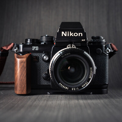 Wood L Hand Grip Holder with Aluminum Alloy Baseplate For Nikon F3