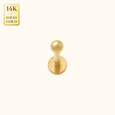 14K REAL Solid Gold 2mm Round Ball Ear Piercing Earring Internal Thread Flat 18G