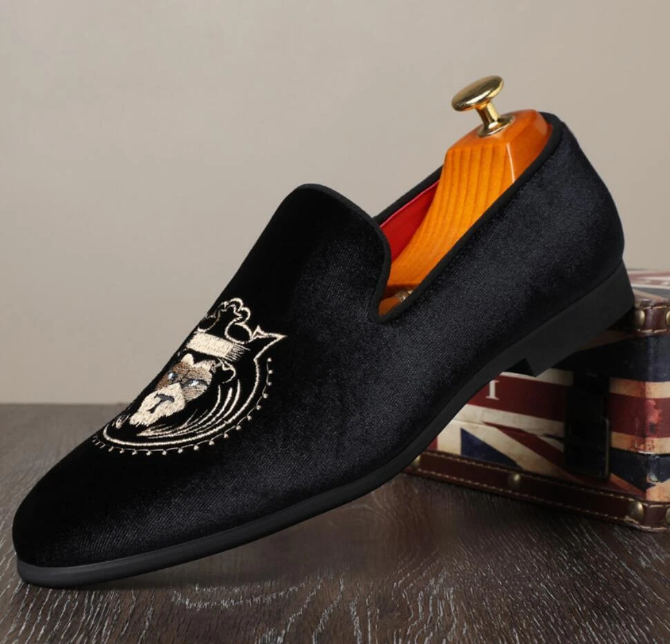 Luxury Velvet Tuxedo Dress Shoes Mens Formal Slip On Loafers