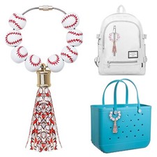 Sport Charms for Bogg Bag, Wooden Beads with Leather Tassel Charms Accessorie...