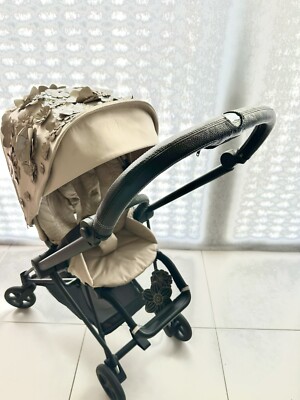 Cybex Mios stroller genuine leather push handle cover with logo window, Black