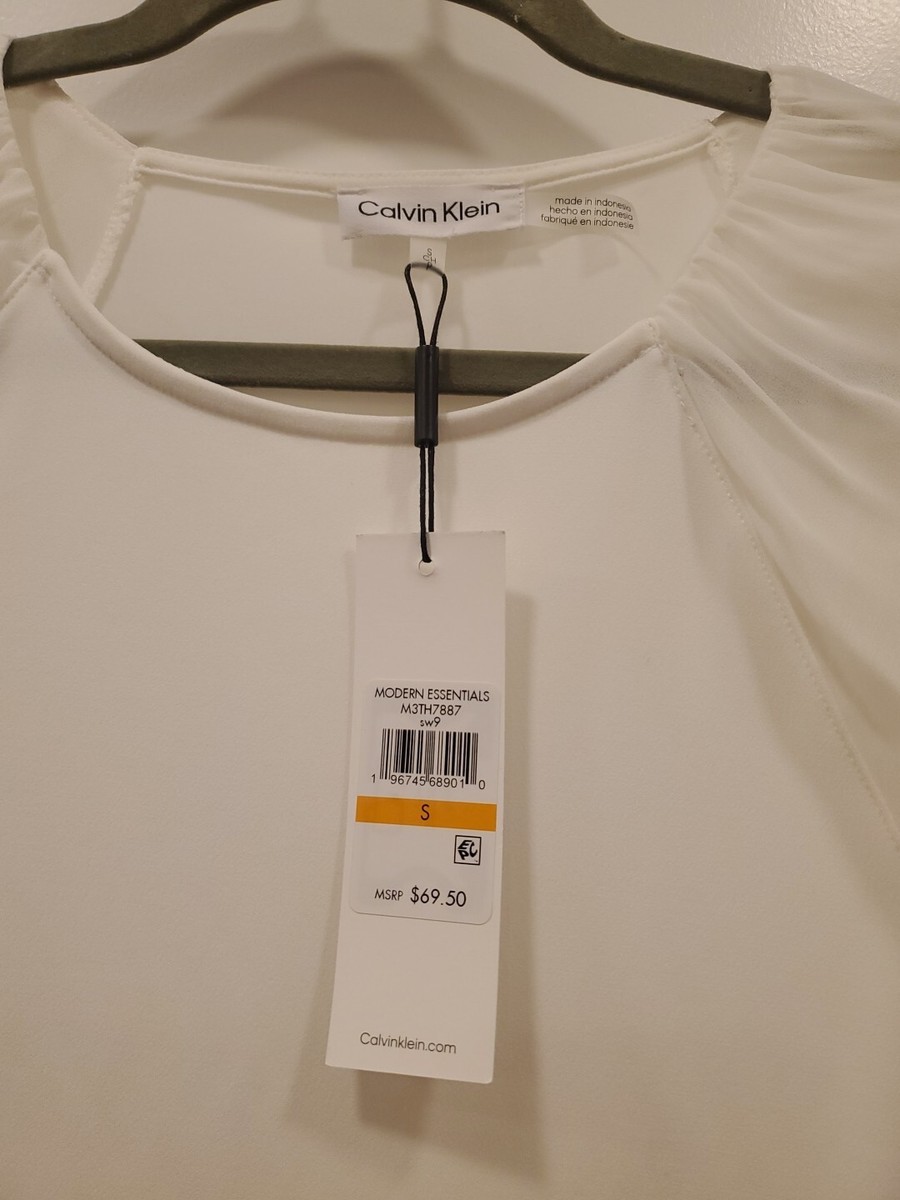 Calvin Klein Women's Matte Jersey Mixed Media Lantern Sleeve