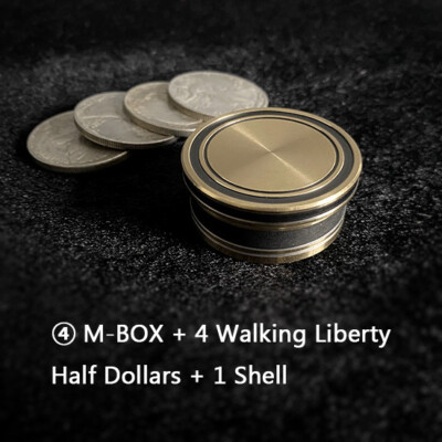M-BOX By Jimmy Fan Magic Trick 4 Walking Liberty Half Dollars + 1 Shell Close up