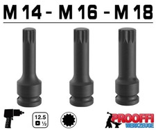 3x VIELZAHN Kraft Schlagschrauber Stecknuss M14 M16 M18 Impact 12-Kant Nuss Lang
