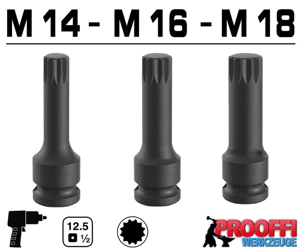 3X Vielzahn Kraft Schlagschrauber Stecknuss M14 M16 M18 Impact 12-Kant Nuss Lang-image