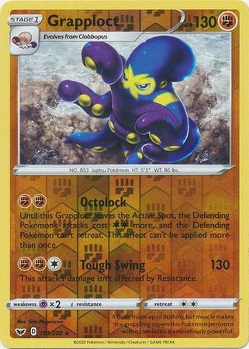 Pokemon Sword & Shield Base Grapploct Rare Reverse Holo 113/202