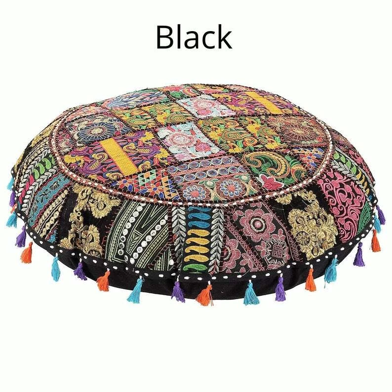 32" Cover Floor Large Patchwork Pouf Cushion Pillow Cover Bohemian Pillow Case Foto 2 de 4