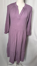 Gap Dress Size S Lavender Peasant Sleeve Tiered Midi Notched Neck 100% Rayon