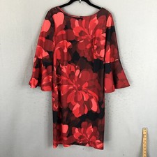 Calvin Klein Dress Womens 12 Red Black Dark Floral Career Office Church Knit