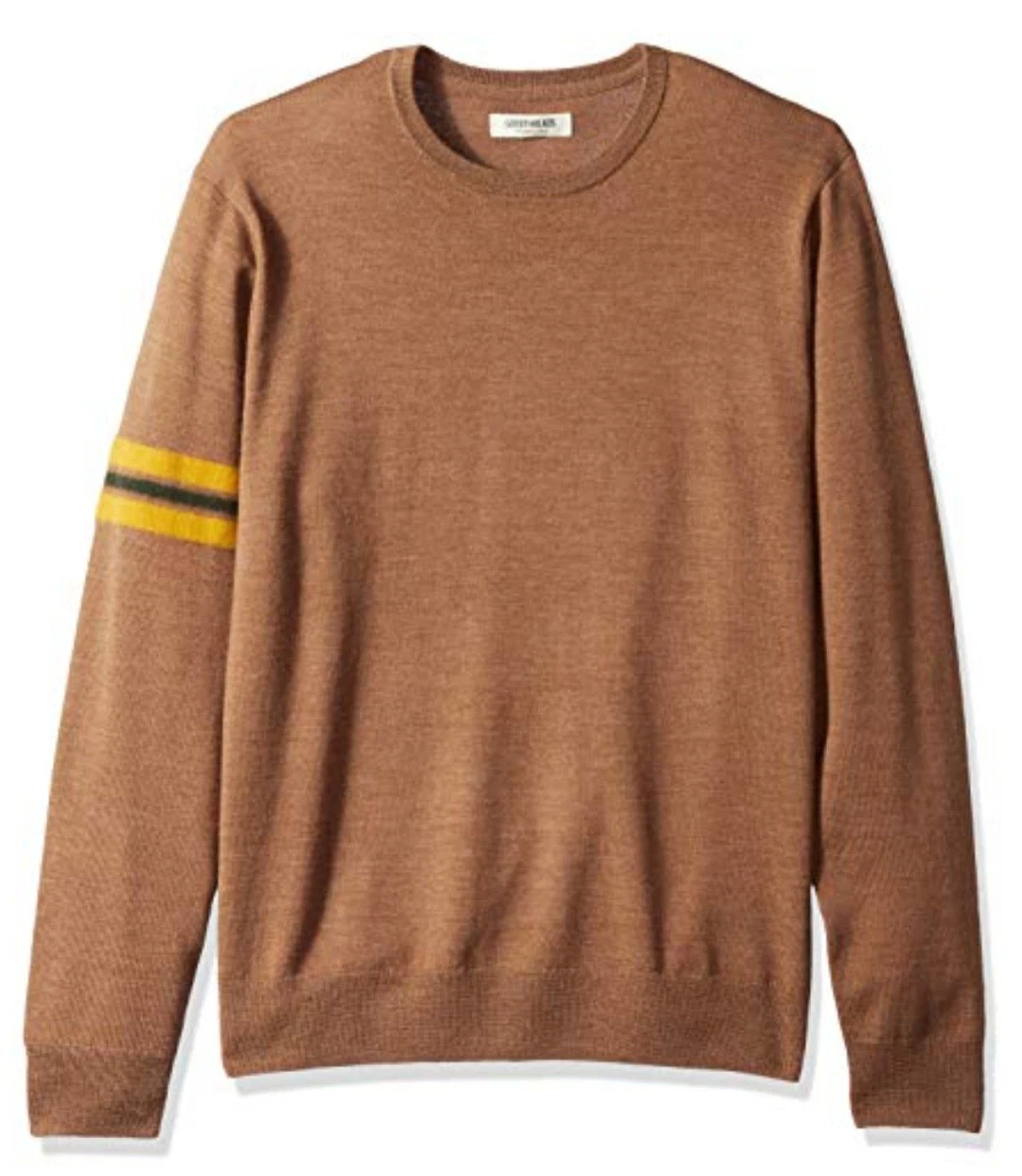 NWT Goodthreads Men's Lightweight Merino Wool Camel Sweater W Yellow Stripe L