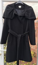 Kaliko Black Virgin Wool Mix Belted Coat Shawl Collar / Hood - Size 14