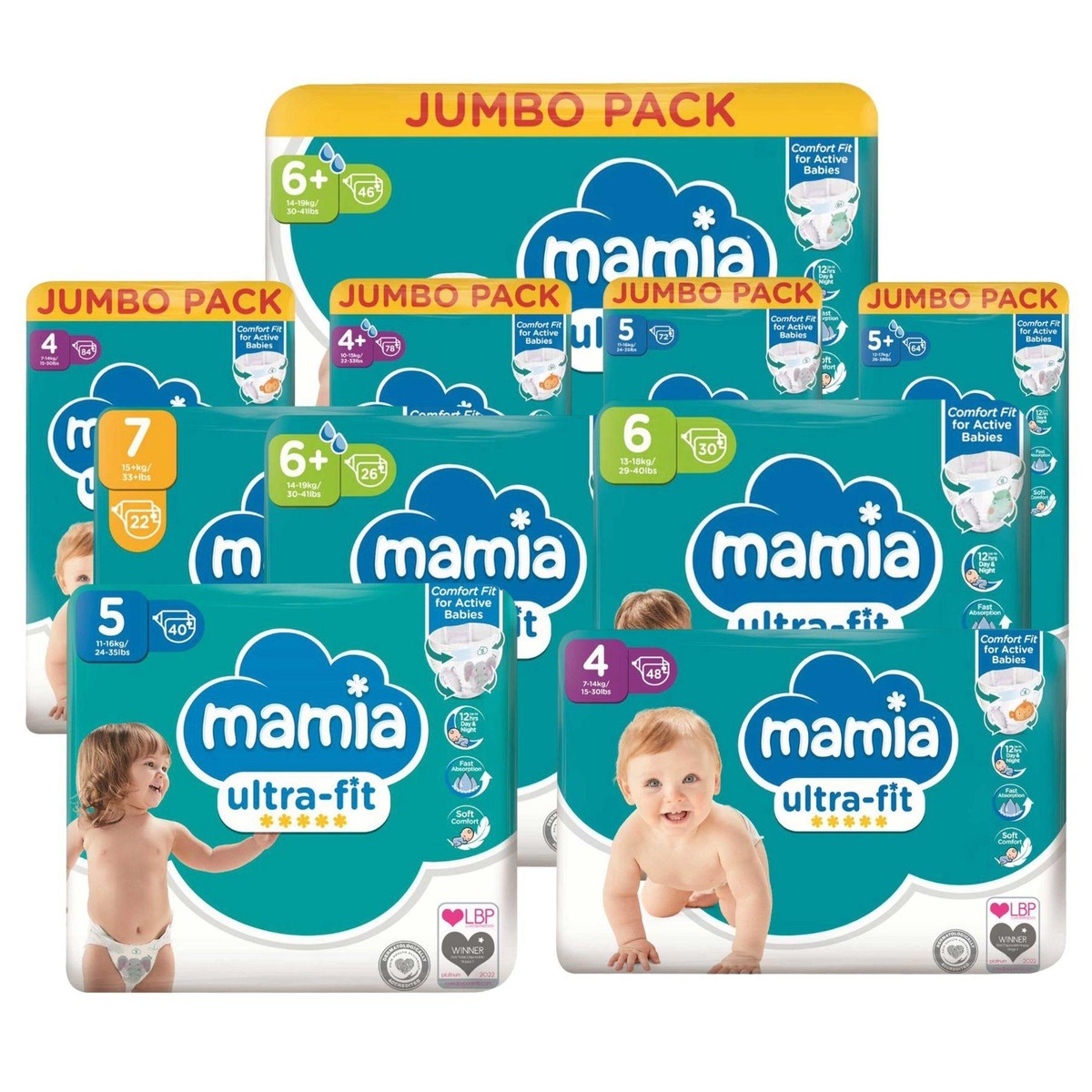 Mamia Nappies All Sizes Newborn, Mini, Midi, Maxi, Junior, XL Bulk Pack