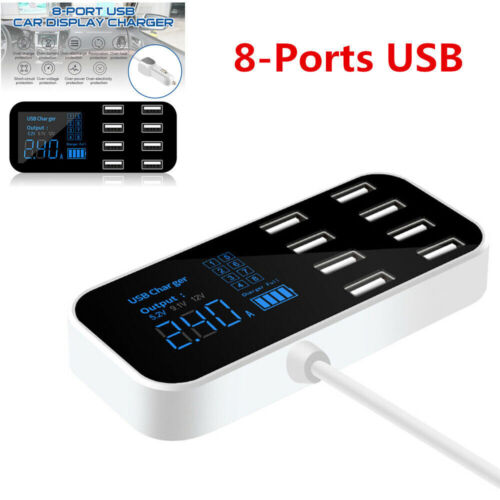 Universal DC12-24V LCD Display Car 8-Port USB Lighter Charger Station Hub PC+ABS - Picture 1 of 12