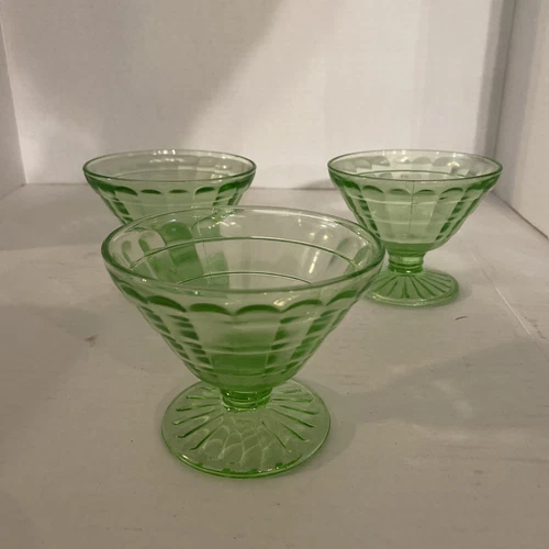 Green Depression Glass Sherbert Lot Federal Co Hostess Panel Optic Rib Uranium