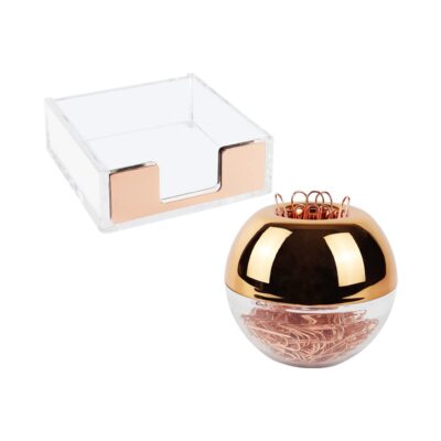 Rose Gold Magnetic Paper Clip Holder 3x3 Sticky Note Holder Set Clear Acrylic Po